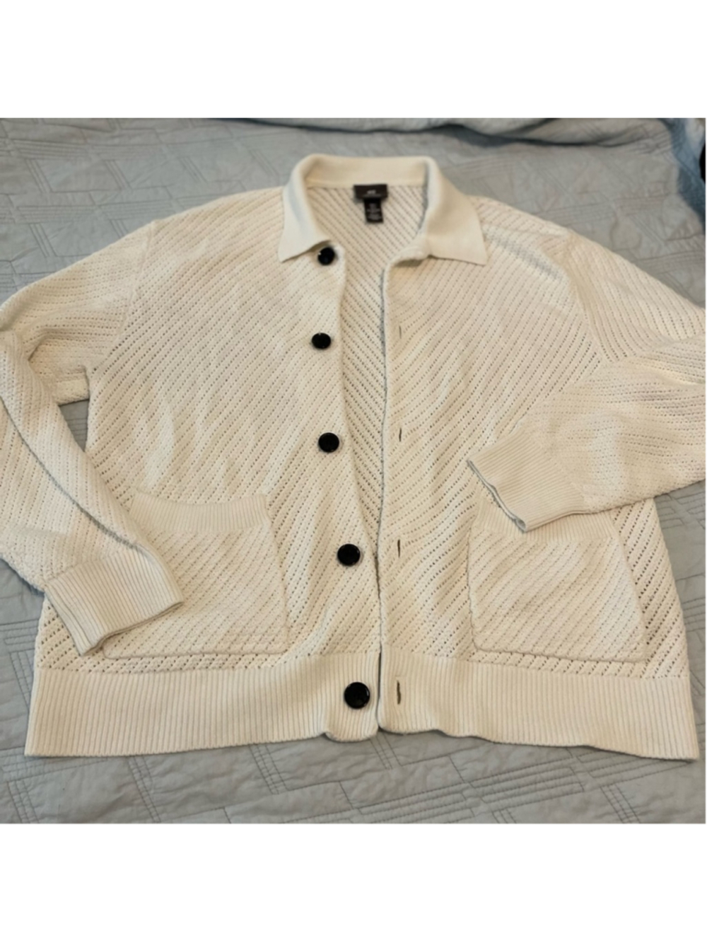 Cozy Cream Open-Knit Button Front Cardigan Jacket